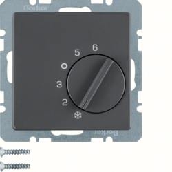 20266086 Regolatore di temperatura,  contatto di commutazione,  con pezzo centrale Berker Q.1/Q.3/Q.7/Q.9, antracite velluto,  verniciato