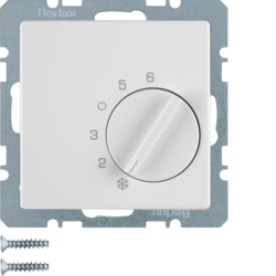 20266089 Regolatore di temperatura,  contatto di commutazione,  con pezzo centrale Berker Q.1/Q.3/Q.7/Q.9, bianco polare velluto