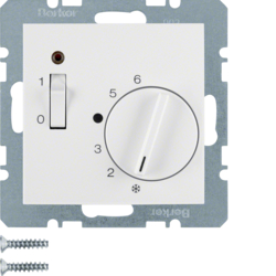 20301909 Regolatore di temperatura,  contatto di apertura,  con pezzo centrale con interruttore a bilanciere,  BERKER S.1/B.3/B.7, bianco polare opaco