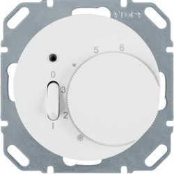 20302089 Regolatore di temperatura,  contatto di apertura,  con pezzo centrale con interruttore a bilanciere,  Berker R.1/R.3/R.8, bianco polare lucido