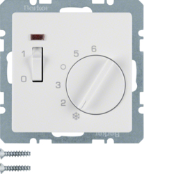 20306089 Regolatore di temperatura,  contatto di apertura,  con pezzo centrale con interruttore a bilanciere,  Berker Q.1/Q.3/Q.7/Q.9, bianco polare velluto