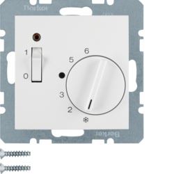 20308989 Regolatore di temperatura,  contatto di apertura,  con pezzo centrale con interruttore a bilanciere,  BERKER S.1/B.3/B.7, bianco polare lucido