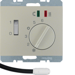 20347104 Regolatore di temperatura,  contatto di chiusura,  con pezzo centrale,  per riscaldamento a pavimento con interruttore a bilanciere,  sonda esterna di temperatura,  BERKER K.5, acciaio opaco,  verniciato