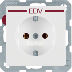 47436079 Presa SCHUKO con stampa "EDV" in rosso Berker Q.1/Q.3/Q.7/Q.9, bianco polare velluto