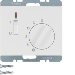 20307109 Regolatore di temperatura,  contatto di apertura,  con pezzo centrale con interruttore a bilanciere,  BERKER K.1, bianco polare lucido