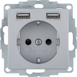 48031404 Presa SCHUKO con 2 x USB Con protezione elevata contro i contatti,  BERKER S.1/B.3/B.7, alluminio opaco,  verniciato