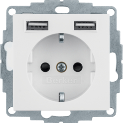 48031909 Presa SCHUKO con 2 x USB Con protezione elevata contro i contatti,  BERKER S.1/B.3/B.7, bianco polare opaco