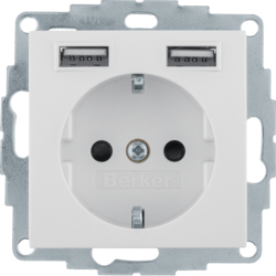 48038982 Presa SCHUKO con 2 x USB Con protezione elevata contro i contatti,  BERKER S.1/B.3/B.7, bianco lucido