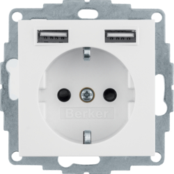 48038989 Presa SCHUKO con 2 x USB Con protezione elevata contro i contatti,  BERKER S.1/B.3/B.7, bianco polare lucido