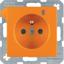 6765091914 Presa con spinotto di messa a terra e LED di controllo Con protezione elevata contro i contatti,  Morsetti a sollevamento a vite,  BERKER S.1/B.3/B.7, arancione opaco