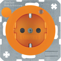 6765092007 Presa con spinotto di messa a terra e LED di controllo Con protezione elevata contro i contatti,  Morsetti a sollevamento a vite,  Berker R.1/R.3/R.8, arancione lucido