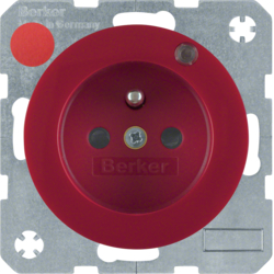 6765092022 Presa con spinotto di messa a terra e LED di controllo Con protezione elevata contro i contatti,  Morsetti a sollevamento a vite,  Berker R.1/R.3/R.8, rosso lucido