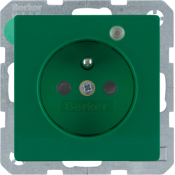 6765096013 Presa con spinotto di messa a terra e LED di controllo Con protezione elevata contro i contatti,  Morsetti a sollevamento a vite,  Berker Q.1/Q.3/Q.7/Q.9, verde velluto