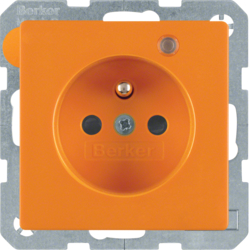 6765096014 Presa con spinotto di messa a terra e LED di controllo Con protezione elevata contro i contatti,  Morsetti a sollevamento a vite,  Berker Q.1/Q.3/Q.7/Q.9, arancione velluto