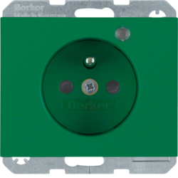 6765097013 Presa con spinotto di messa a terra e LED di controllo Con protezione elevata contro i contatti,  Morsetti a sollevamento a vite,  BERKER K.1, verde lucido