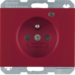 6765097015 Presa con spinotto di messa a terra e LED di controllo Con protezione elevata contro i contatti,  Morsetti a sollevamento a vite,  BERKER K.1, rosso lucido