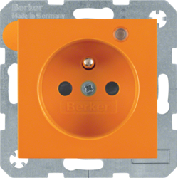 6765098914 Presa con spinotto di messa a terra e LED di controllo Con protezione elevata contro i contatti,  Morsetti a sollevamento a vite,  BERKER S.1/B.3/B.7, arancione lucido