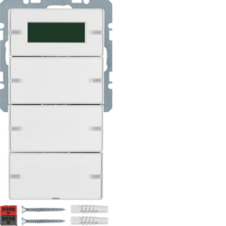 75663729 Sensore a tasti triplo con regolatore di temperatura Con campi di scrittura,  Display,  accoppiatore bus integrato,  KNX - Berker Q.1/Q.3, bianco polare velluto