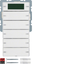 75665729 Sensore a tasti quintuplo con regolatore di temperatura Con campi di scrittura,  Display,  accoppiatore bus integrato,  KNX - Berker Q.1/Q.3, bianco polare velluto